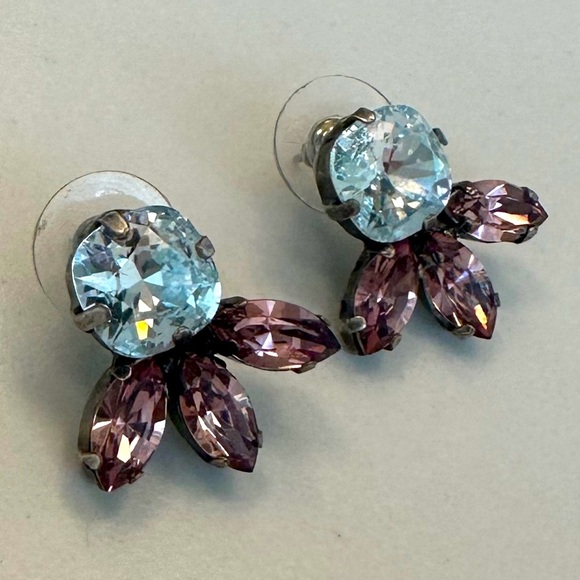 TOVA Light Sapphire and Amethyst Swarovski Crystal Earrings in Antique Silver - Picture 7 of 13